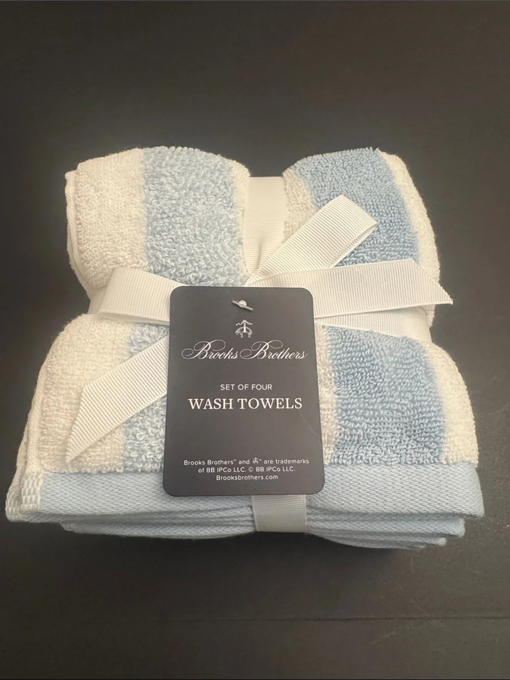 8pc BROOKS BROTHERS Cotton Oversized Light Blue & White Stripe Bath Towel Set